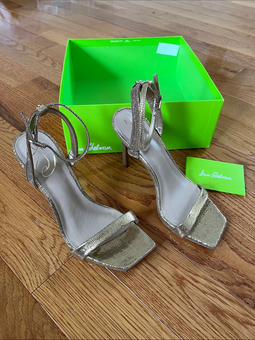 Sam Edelman Gold Metallic Strappy Square-Toe High Heels